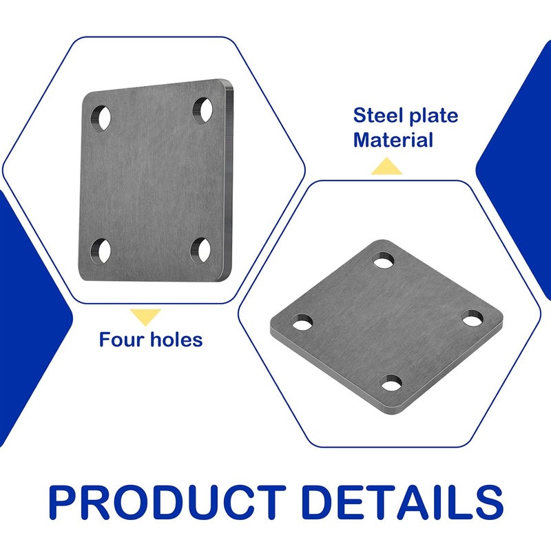 QoTang 4 قطع قاعدة فولاذية 5'' × 5'' مع 4 ثقوب، سمك 1/4'' لوح معدني ثقيل قابل للحام لدعم الهياكل والاستخدام الصناعي، يناسب برغي 1/2'' - Image 3